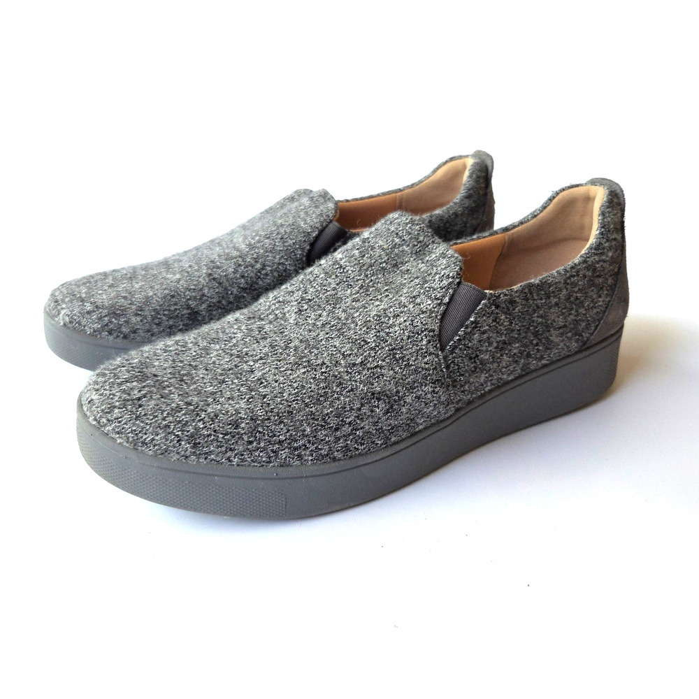 FitFlop Rally E01 Merino Wool-Mix Slip-On Skate Sneakers Size 9 Love Grey